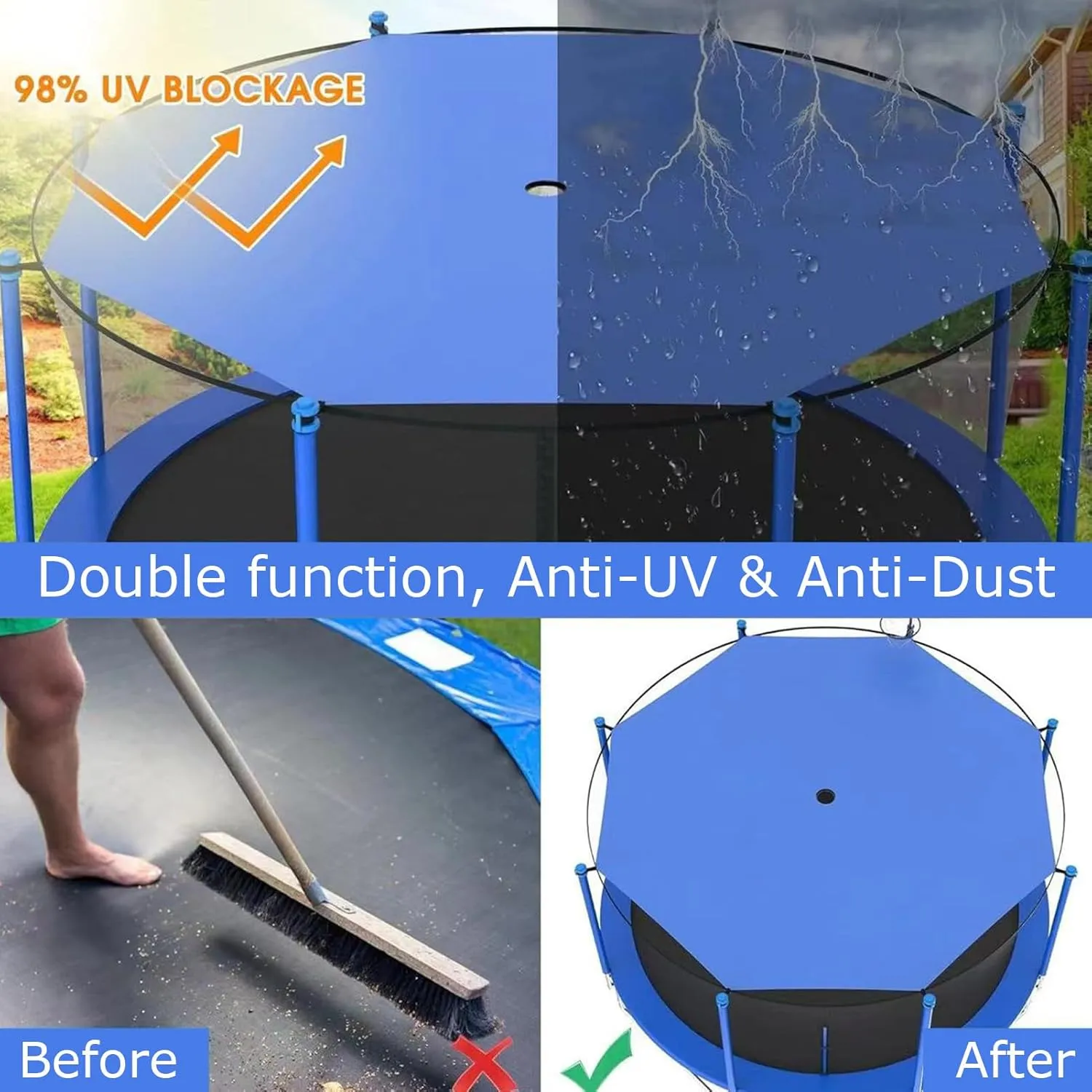 Trampoline Canopy, 6/8/10/12/14FT Trampolines Shade Cover Sun-Protection Anti-UV for Outdoor Backyard Playground, Easy to Install