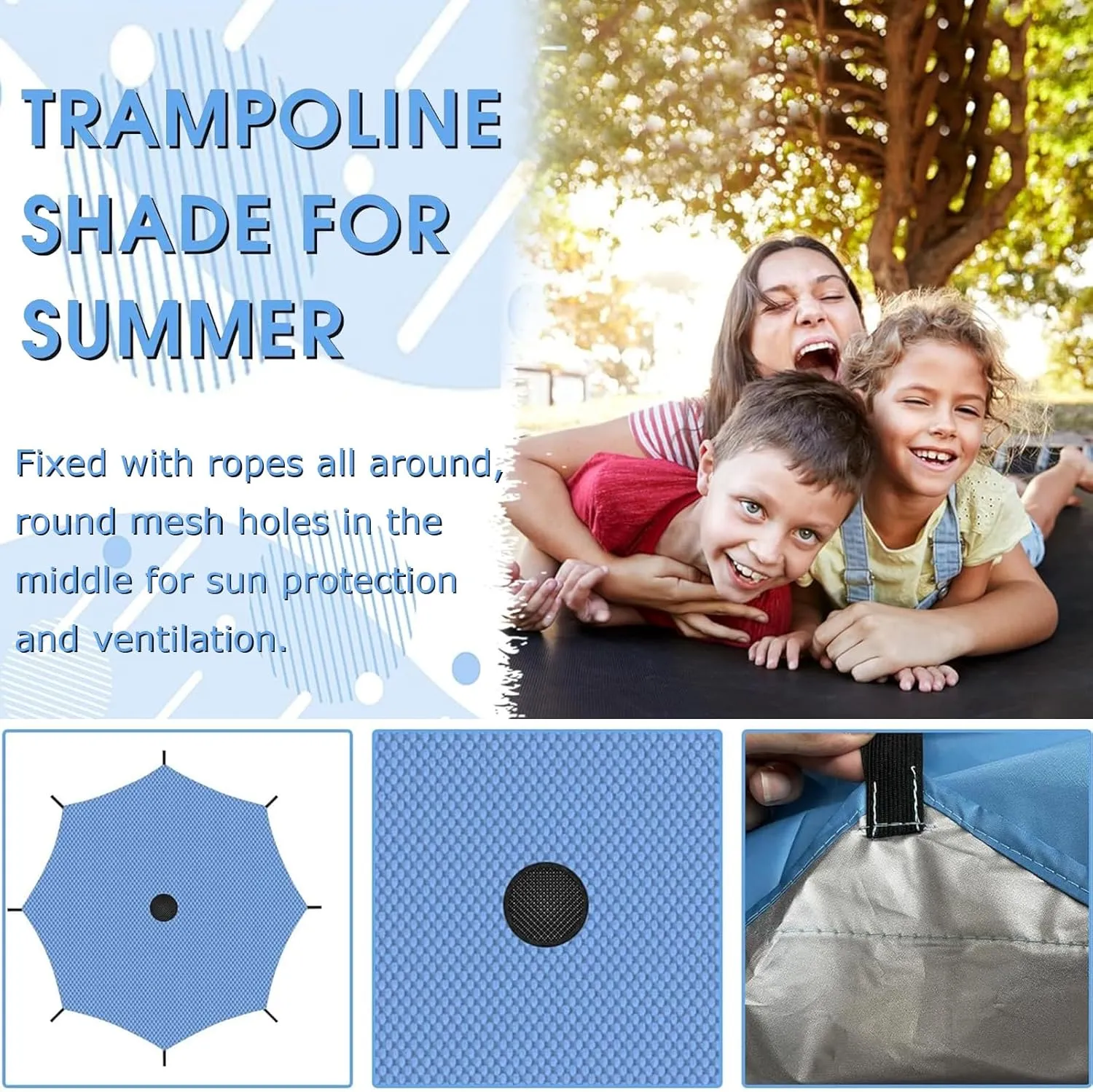 Trampoline Canopy, 6/8/10/12/14FT Trampolines Shade Cover Sun-Protection Anti-UV for Outdoor Backyard Playground, Easy to Install