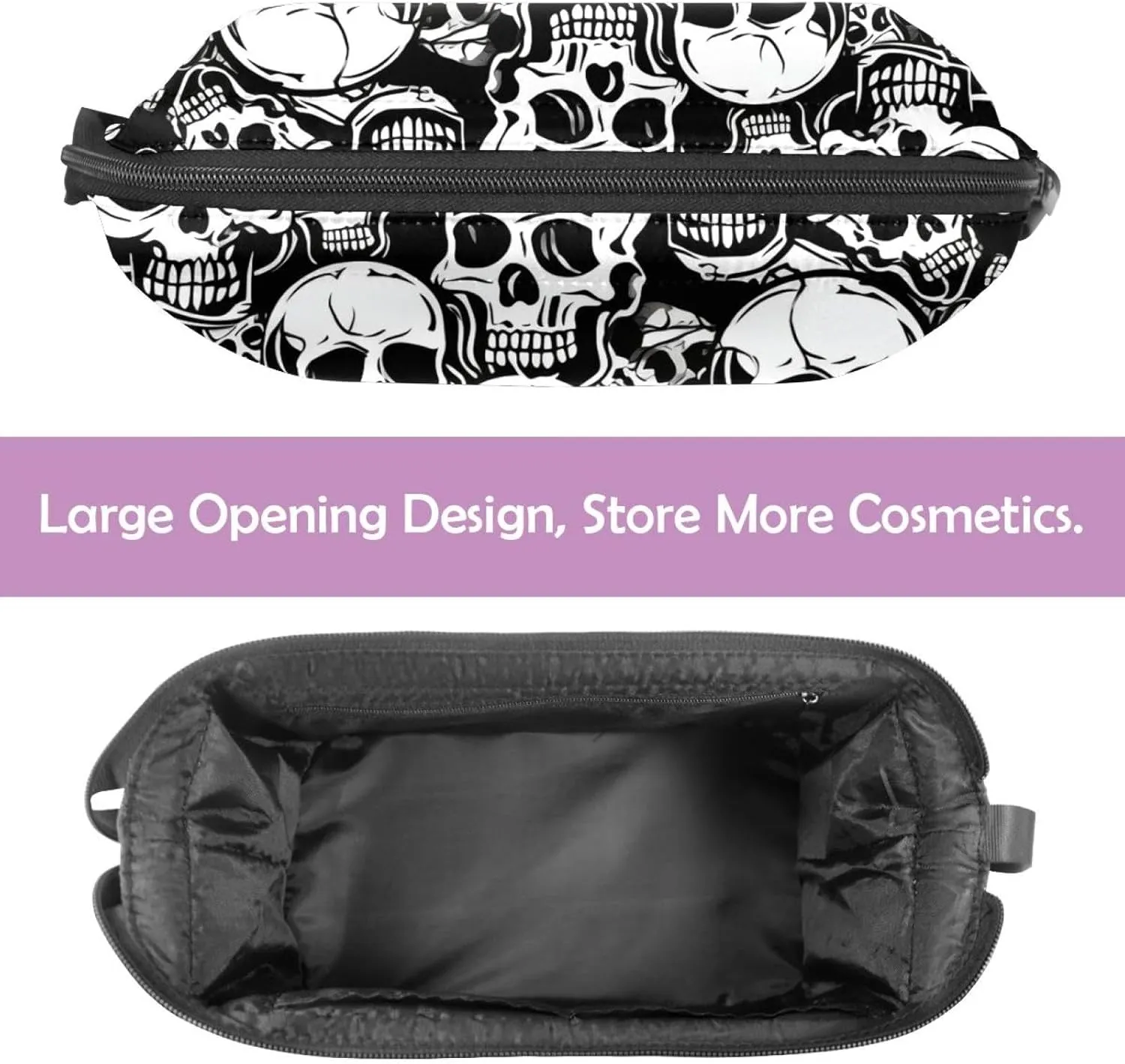 Travel Toiletry Bag,Small Makeup Bag,Vintage Black White Skull,Make up Bags for Women