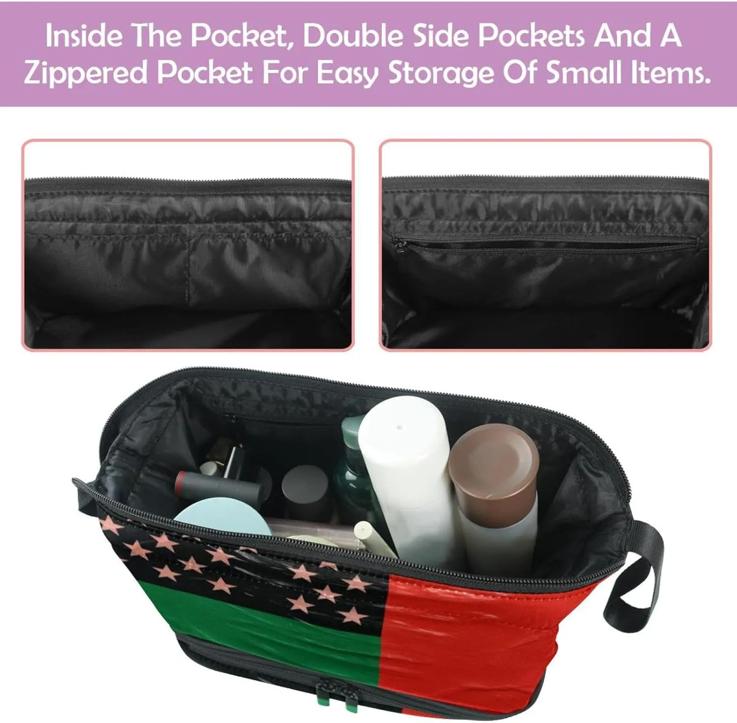 Travel Toiletry Bag,Small Makeup Bag,Watermelon African American Flag,Make up Bags for Women