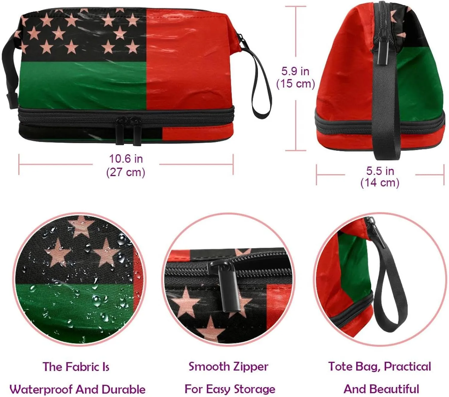 Travel Toiletry Bag,Small Makeup Bag,Watermelon African American Flag,Make up Bags for Women