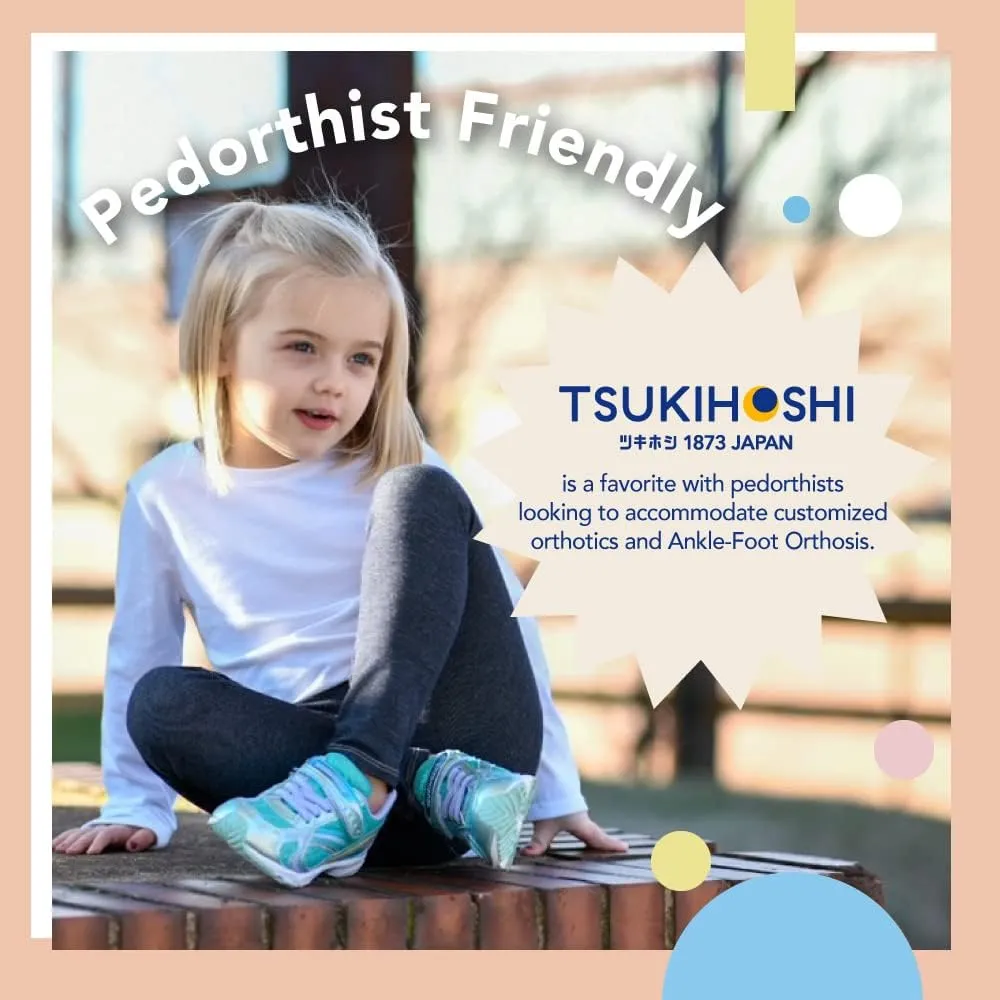 TSUKIHOSHI 3537 GLITZ Strap-Closure Machine-Washable Child Sneaker Shoe with Wide Toe Box and Slip-Resistant, Non-Marking Outsole - For Toddlers and Little Kids, Ages 1-8