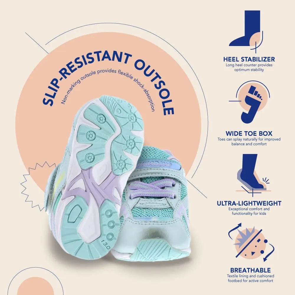 TSUKIHOSHI 3537 GLITZ Strap-Closure Machine-Washable Child Sneaker Shoe with Wide Toe Box and Slip-Resistant, Non-Marking Outsole - For Toddlers and Little Kids, Ages 1-8