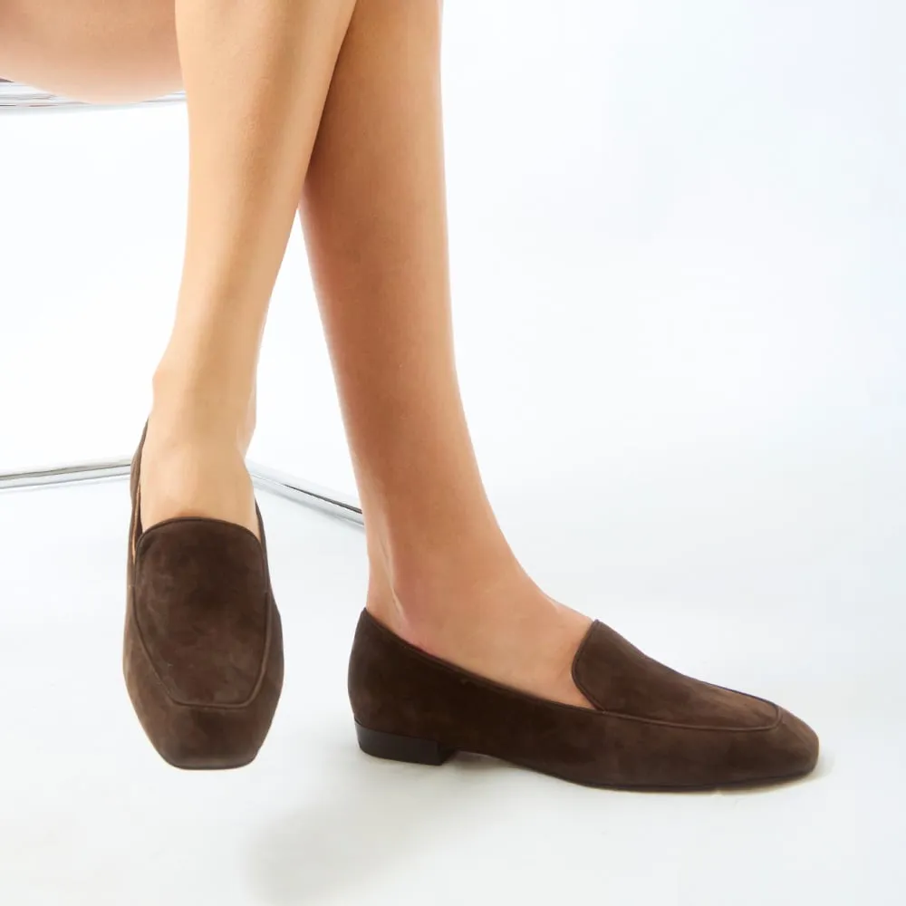 Tuxedo Loafer in Chocolate Suede Suede