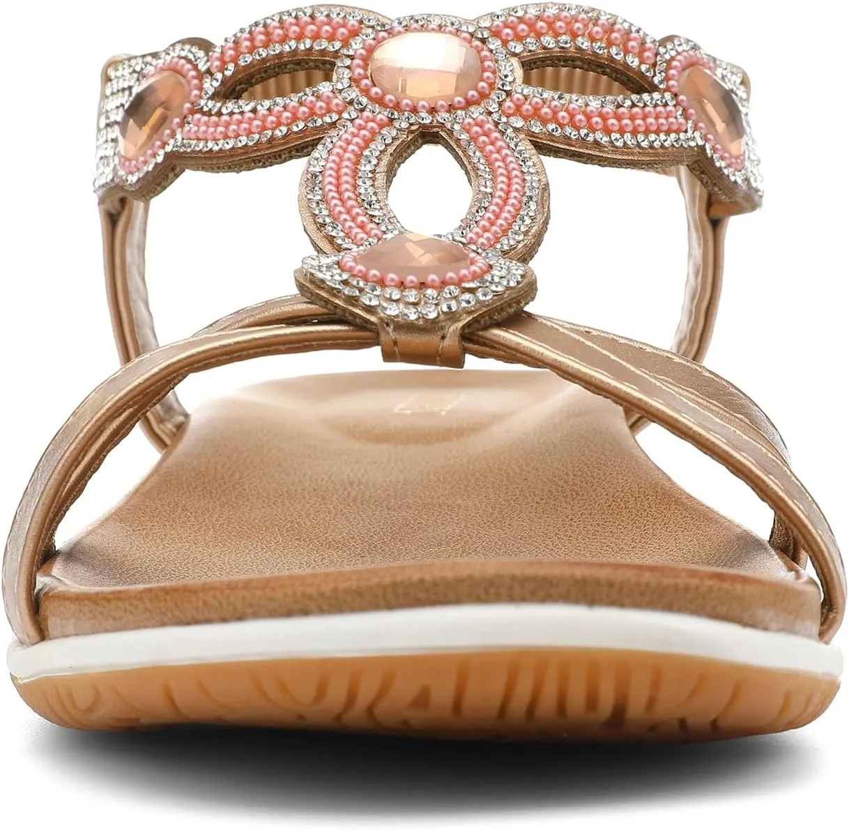 UBFEN Flat Sandals For Women Dressy Walking Comfortable Sandal With Rhinestone Braid Elastic Strap Summer Vacation