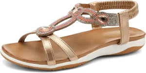 UBFEN Flat Sandals For Women Dressy Walking Comfortable Sandal With Rhinestone Braid Elastic Strap Summer Vacation