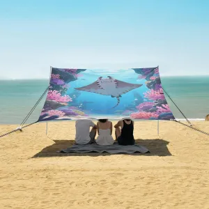 Underwater Ray Coral Beach Canopy Tent Anti-UV & Wind Resistant, Camping Sun Shelter Easy Setup Portable,Outdoor Shade Tents with Sandbags,Sand Shovels,Ground Pegs & Stability Poles