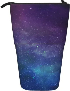 Universe with Stars Galaxy Interstellar Print Telescopic Pencil Bag Pen Holder Pop Up Storage Case,Standing Portable pen Case