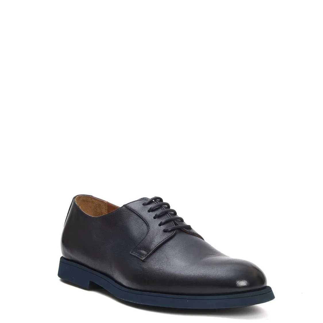 Unlined Blue Leather Lace-Up