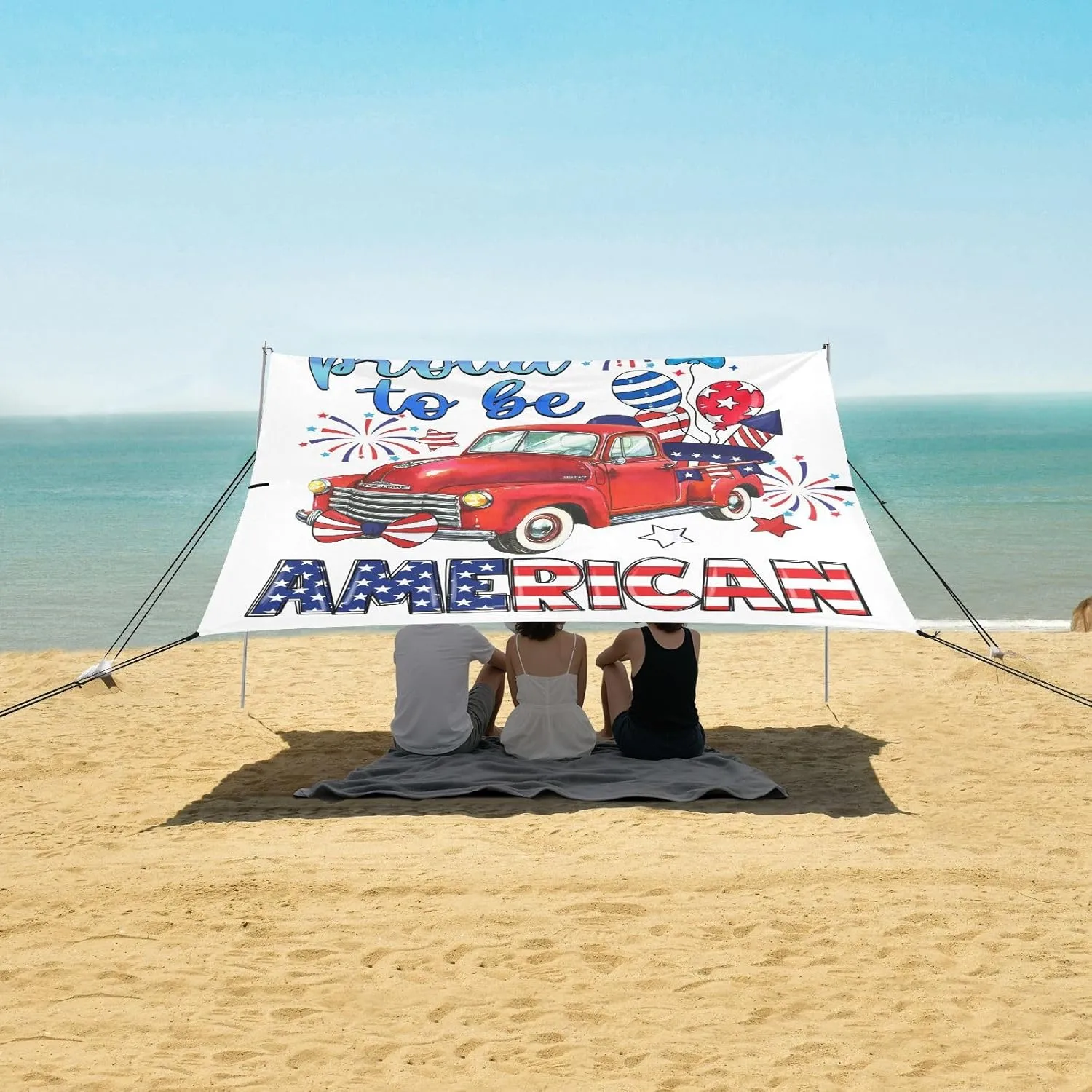 Veterans Day Truck Beach Camping Tent Sun Shelter for Whole Family, Patriotic America Beach Shade Canopy with UPF50  UV Protection,Easy Set Up and Carry,Outdoor Shade for Trips, Fishing, Backyar