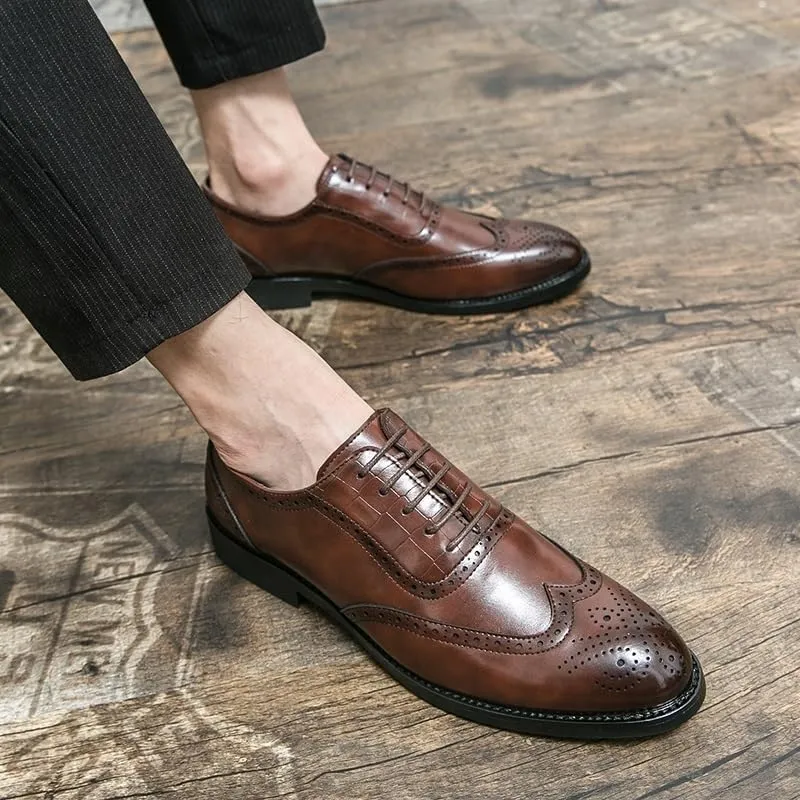 Vintage Height Increase Dress Shoes Spring Men Breathable Lace-Up Loafers Classic Comfortable Business Leather Shoes