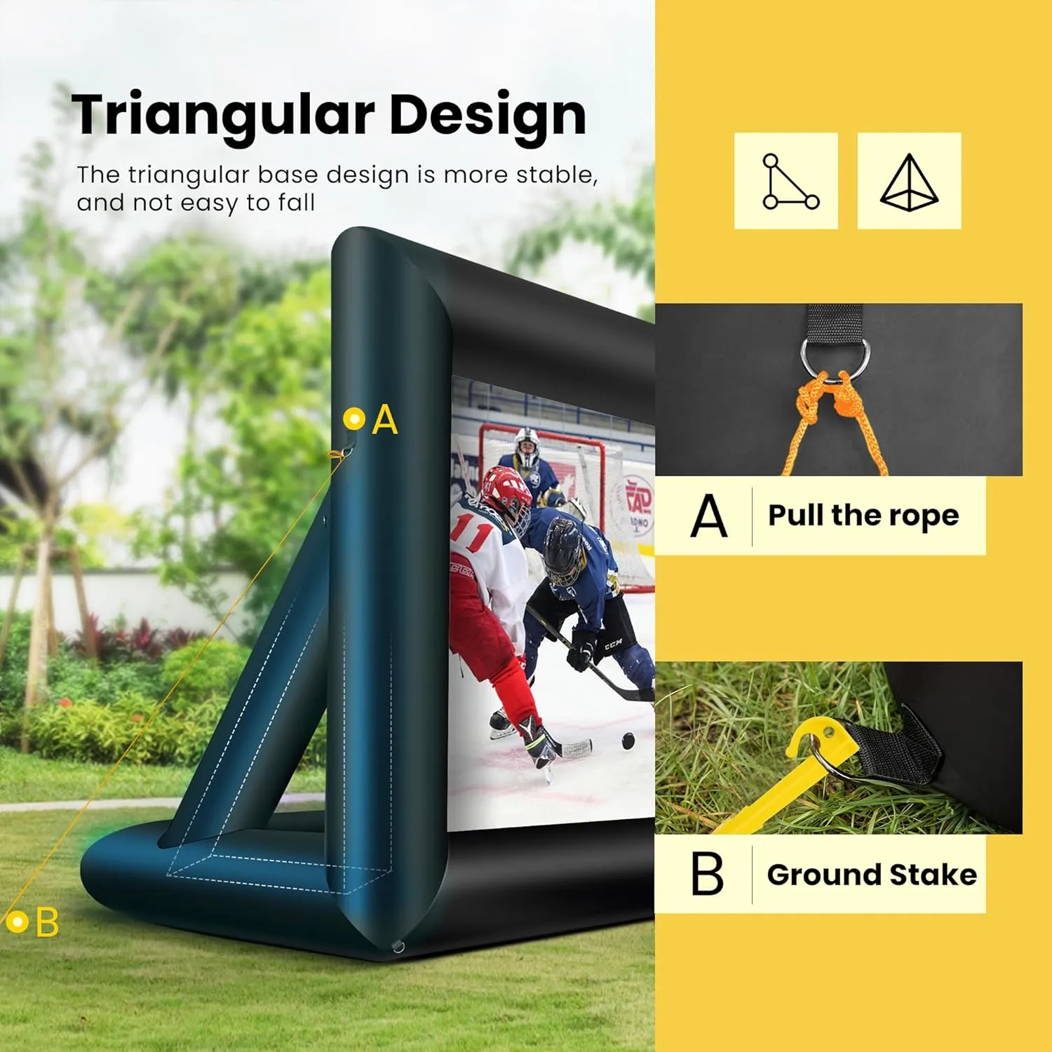 VIVOHOME 16 FT Inflatable Projector Screen for Outside, Blow Up Movie Screen Outdoor Use, Mega Large TV Screen with Carry Bag for Backyard, Triangular Back Support