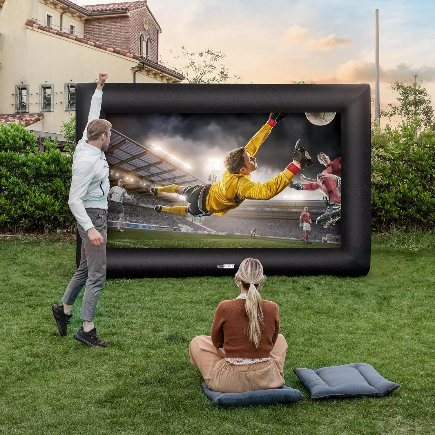 VIVOHOME 16 FT Inflatable Projector Screen for Outside, Blow Up Movie Screen Outdoor Use, Mega Large TV Screen with Carry Bag for Backyard, Triangular Back Support