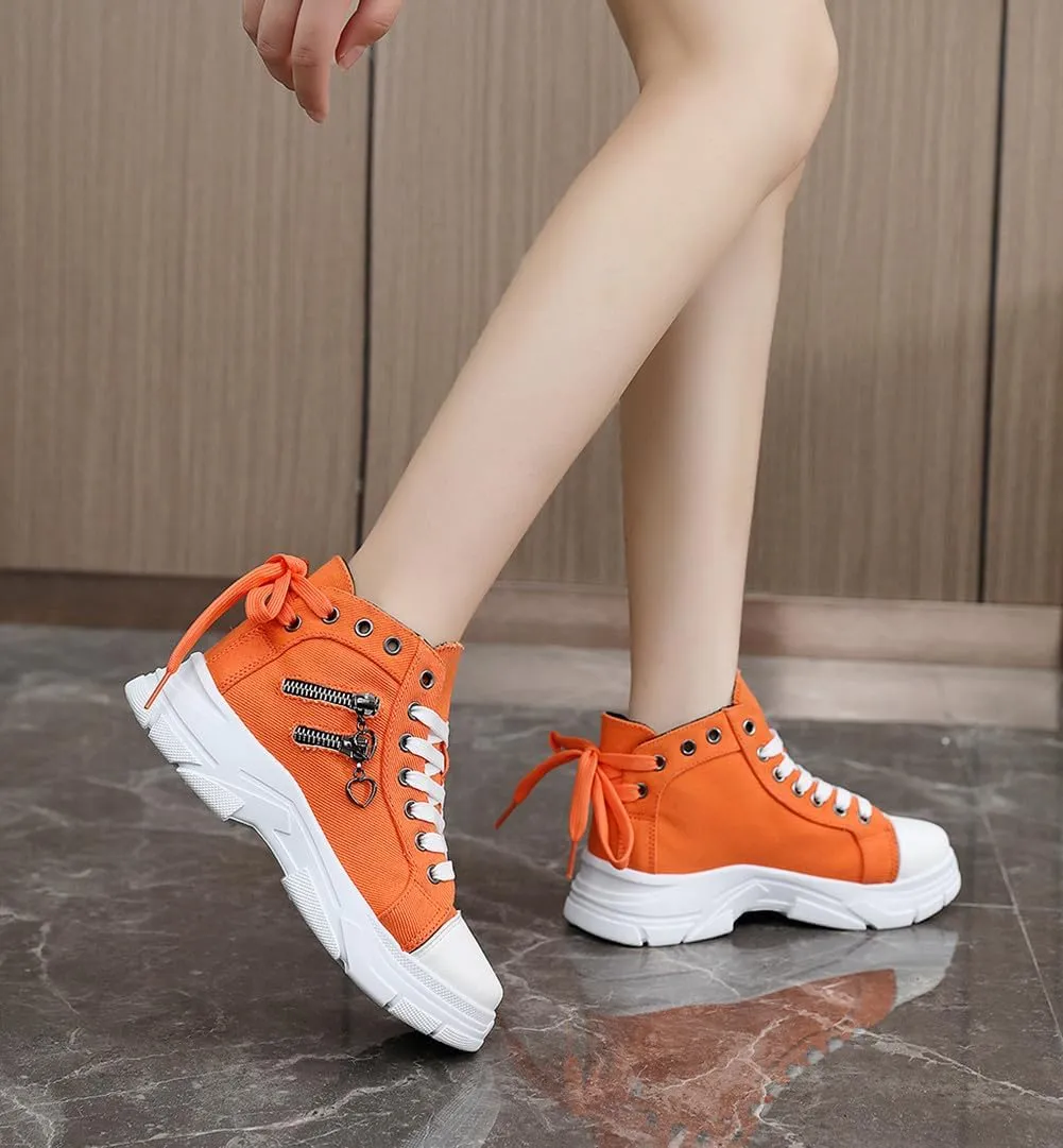 VV87 Women's Casual Canvas Air Cushion Sneakers High top Thick Sole Jogging Walking Shoes