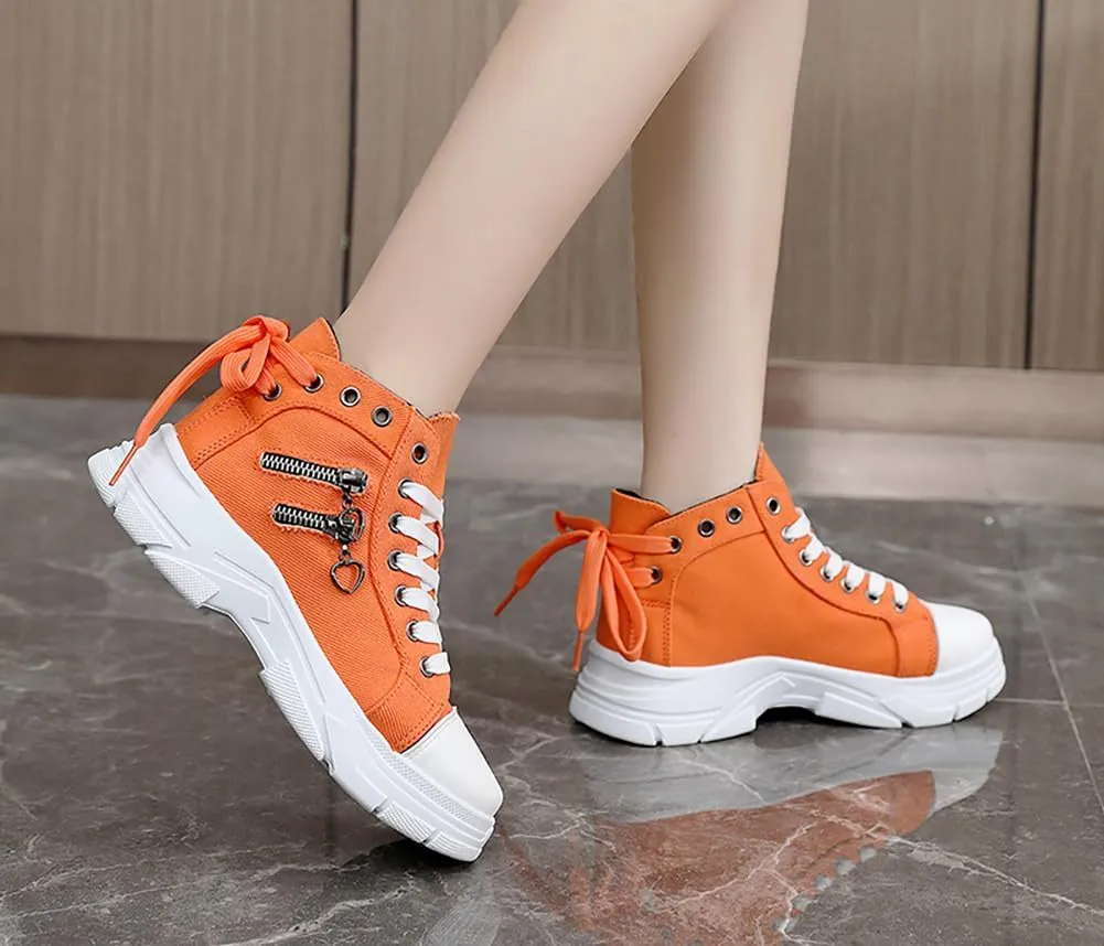 VV87 Women's Casual Canvas Air Cushion Sneakers High top Thick Sole Jogging Walking Shoes