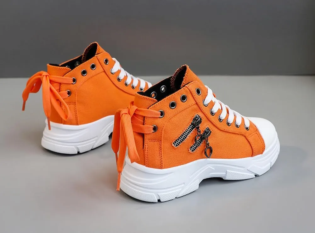VV87 Women's Casual Canvas Air Cushion Sneakers High top Thick Sole Jogging Walking Shoes