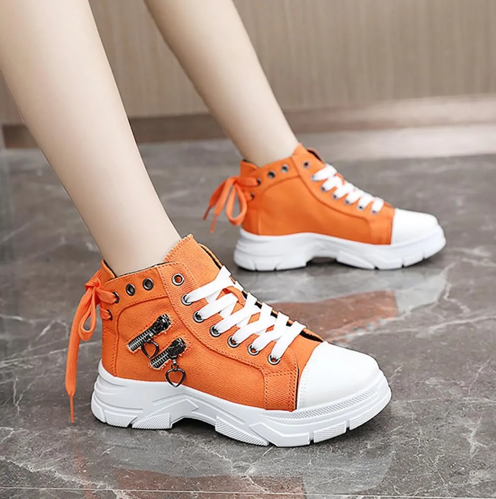 VV87 Women's Casual Canvas Air Cushion Sneakers High top Thick Sole Jogging Walking Shoes