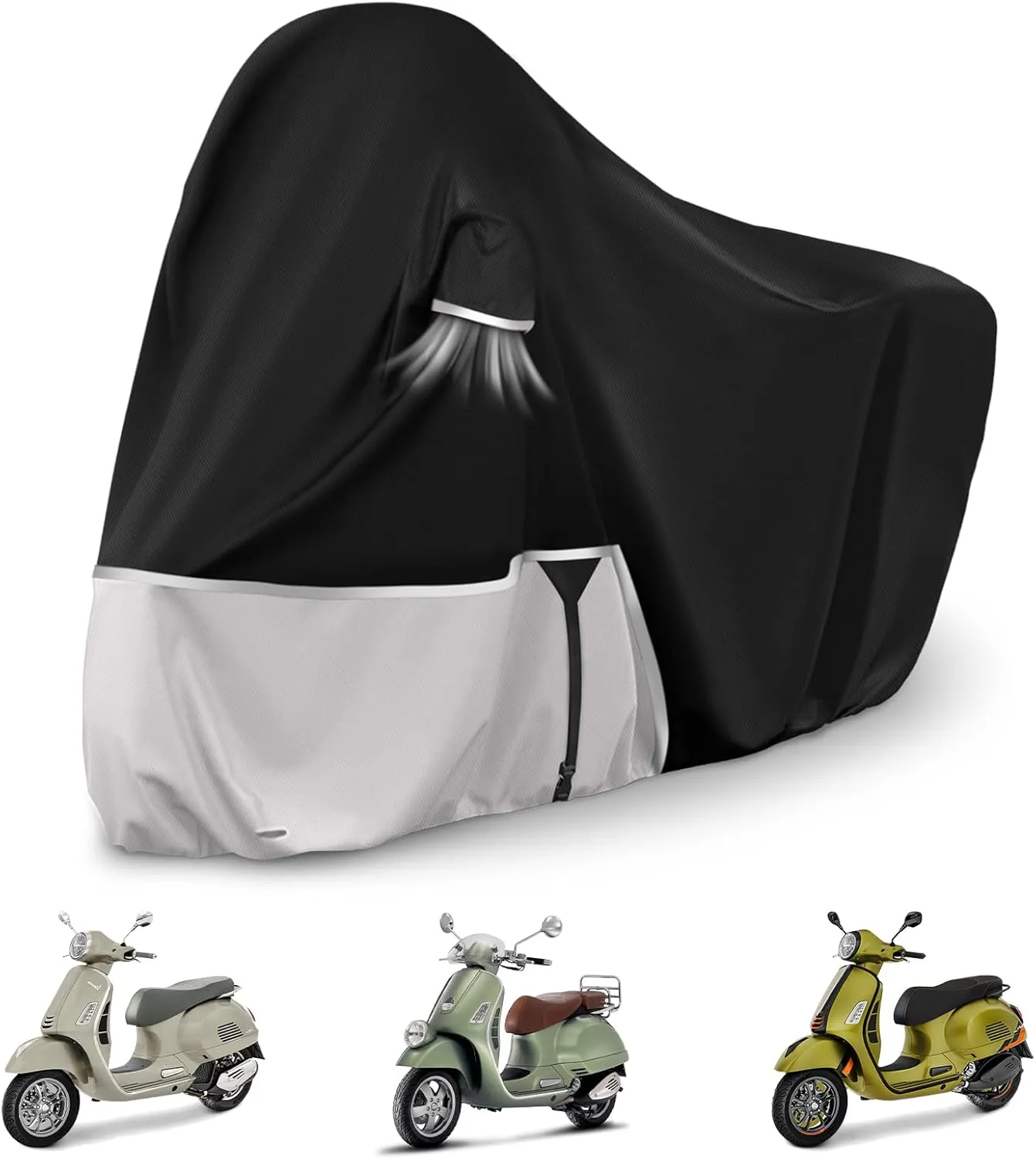 Waterproof Motorcycle Cover Replace for Piaggio Vespa GTV GTS GT60/125/200/250/300 Super Without Trunk Model, 420D Oxford Cloth Motorcycle Cover for Snow Rain Dust Protection