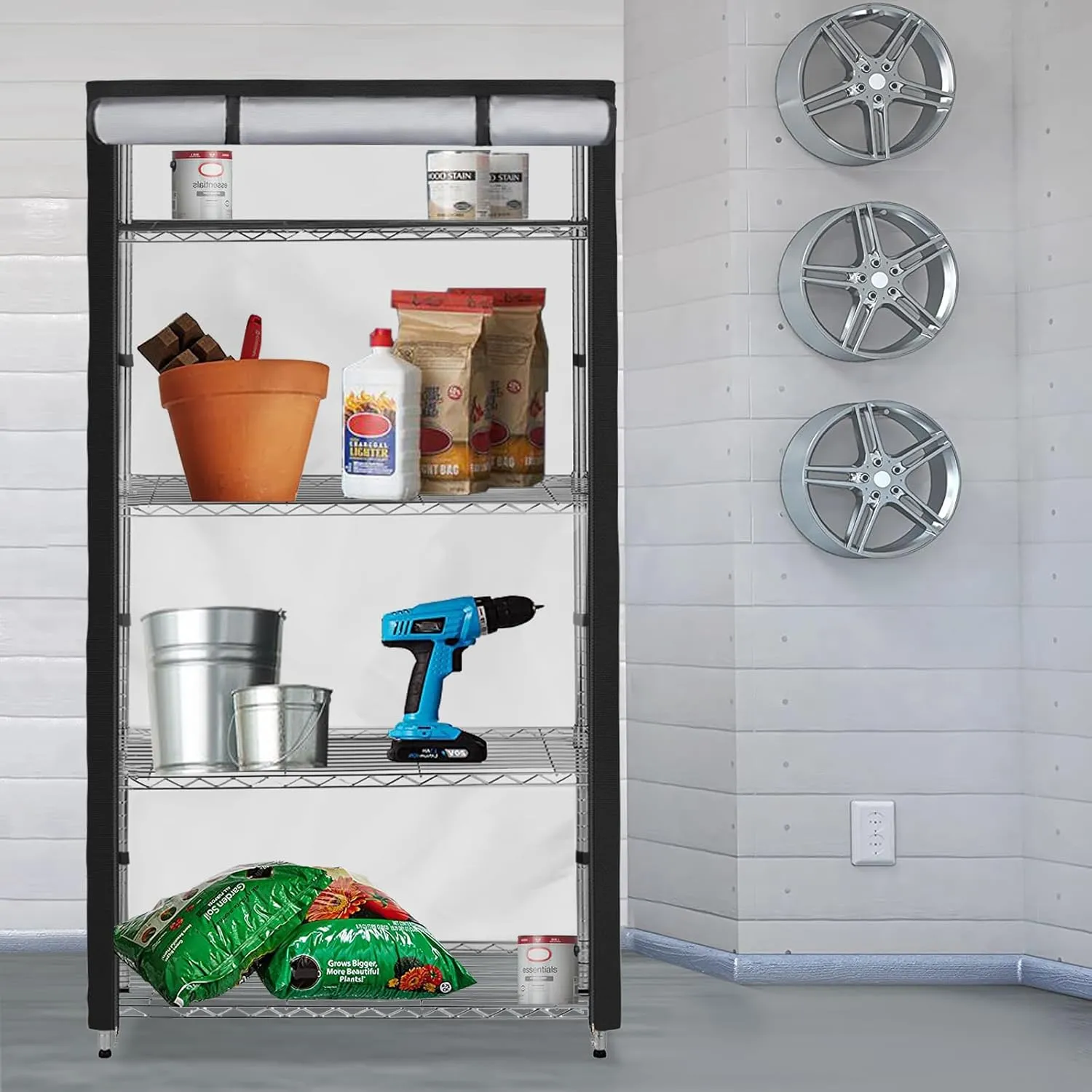 Waterproof Shelf Cover,600D Heavy Duty Dustproof Storage Wire Rack Covers,Outdoor Shelving Covers for Wire Shelves with Zipper 48''x20''x72'',Black.