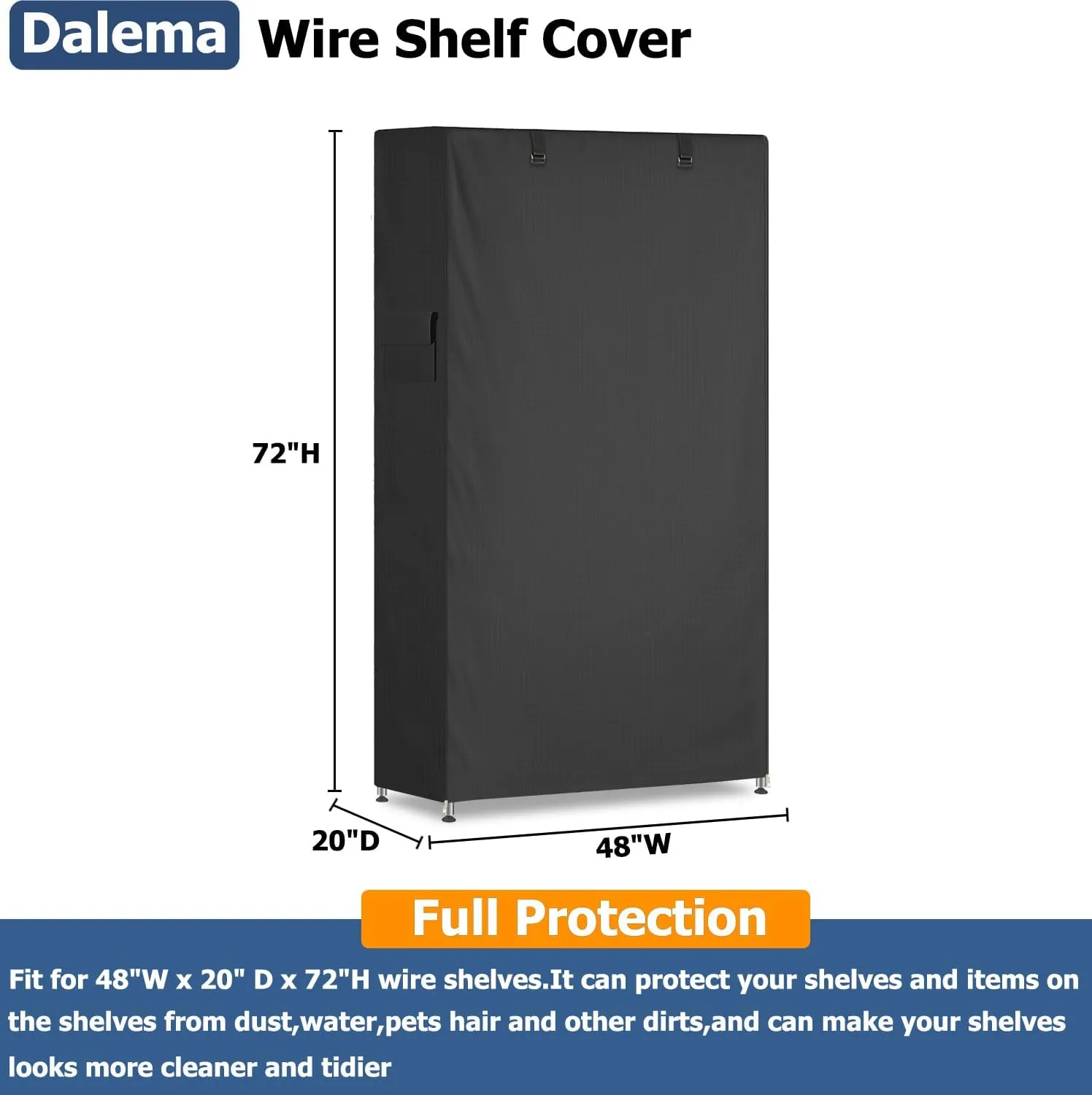 Waterproof Shelf Cover,600D Heavy Duty Dustproof Storage Wire Rack Covers,Outdoor Shelving Covers for Wire Shelves with Zipper 48''x20''x72'',Black.