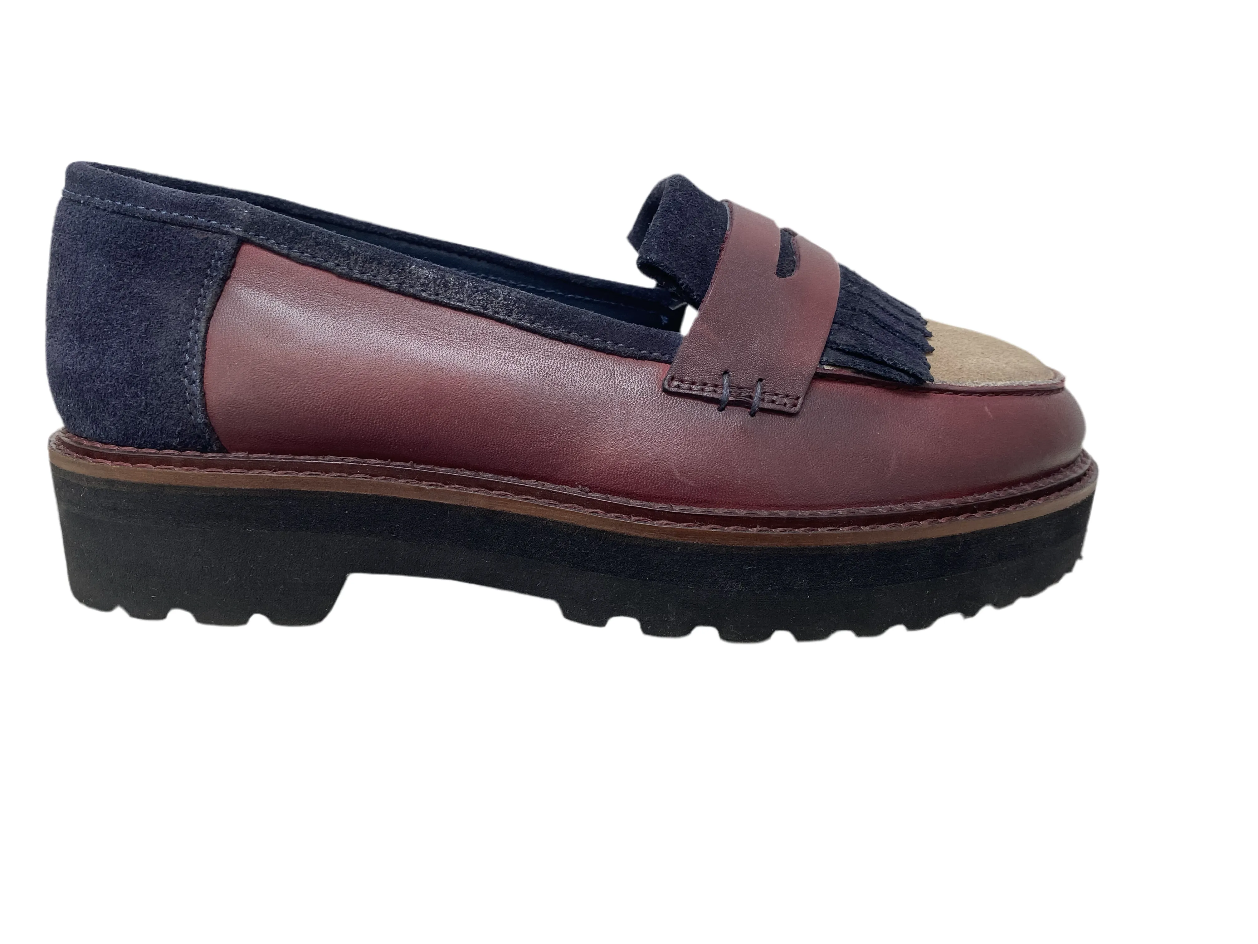 White Stuff Elva Chunky Leather Loafer in Navy Multi