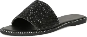 Wild Diva Women's Open Toe Fashion Flat Sandal Rhinestone Slip-On Flip Flop (11 M US
