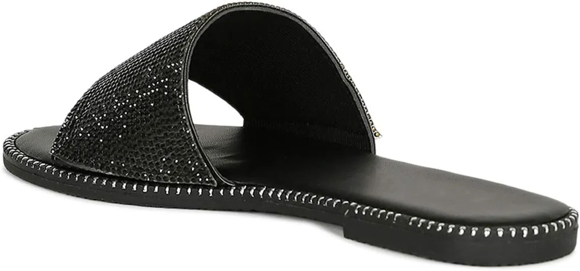 Wild Diva Women's Open Toe Fashion Flat Sandal Rhinestone Slip-On Flip Flop (11 M US