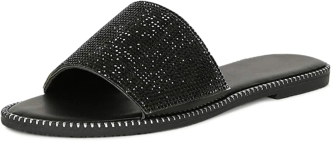 Wild Diva Women's Open Toe Fashion Flat Sandal Rhinestone Slip-On Flip Flop (11 M US