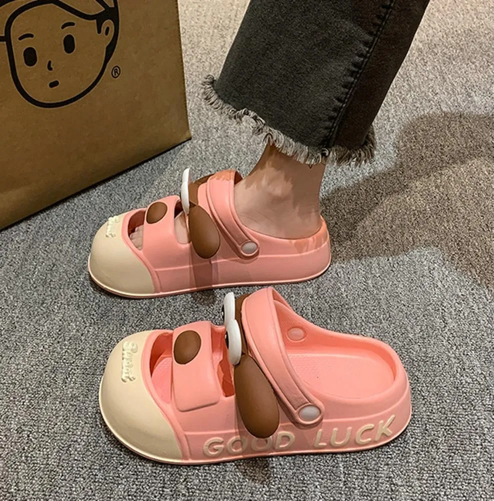 Women’s Cute Cartoon Dog Platform Clogs Non Slip EVA Outdoor Beach Pool Slide Summer Sandals Home Slippers Garden Shoes