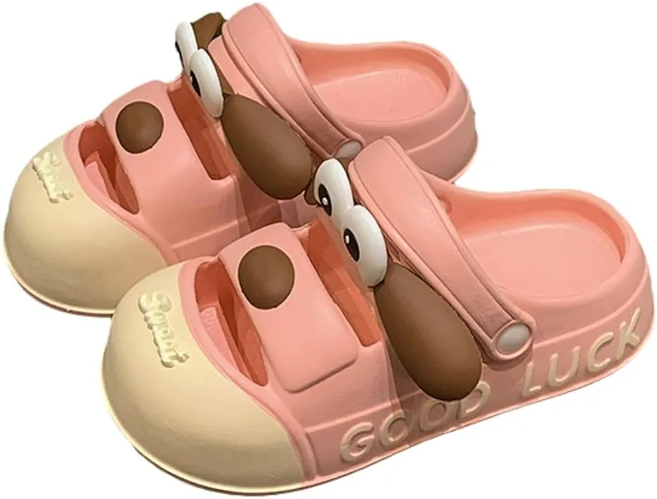 Women’s Cute Cartoon Dog Platform Clogs Non Slip EVA Outdoor Beach Pool Slide Summer Sandals Home Slippers Garden Shoes
