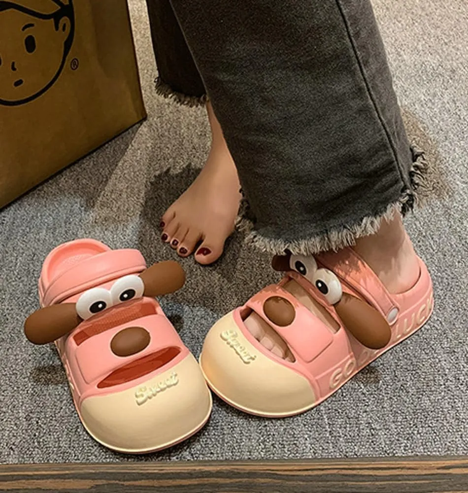 Women’s Cute Cartoon Dog Platform Clogs Non Slip EVA Outdoor Beach Pool Slide Summer Sandals Home Slippers Garden Shoes