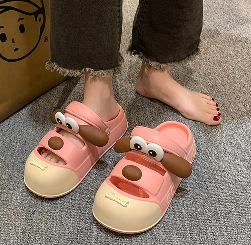 Women’s Cute Cartoon Dog Platform Clogs Non Slip EVA Outdoor Beach Pool Slide Summer Sandals Home Slippers Garden Shoes
