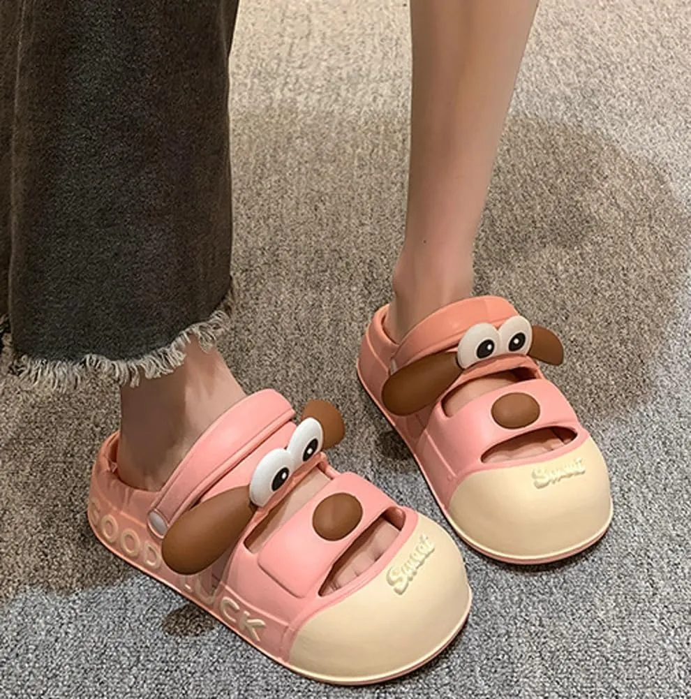 Women’s Cute Cartoon Dog Platform Clogs Non Slip EVA Outdoor Beach Pool Slide Summer Sandals Home Slippers Garden Shoes