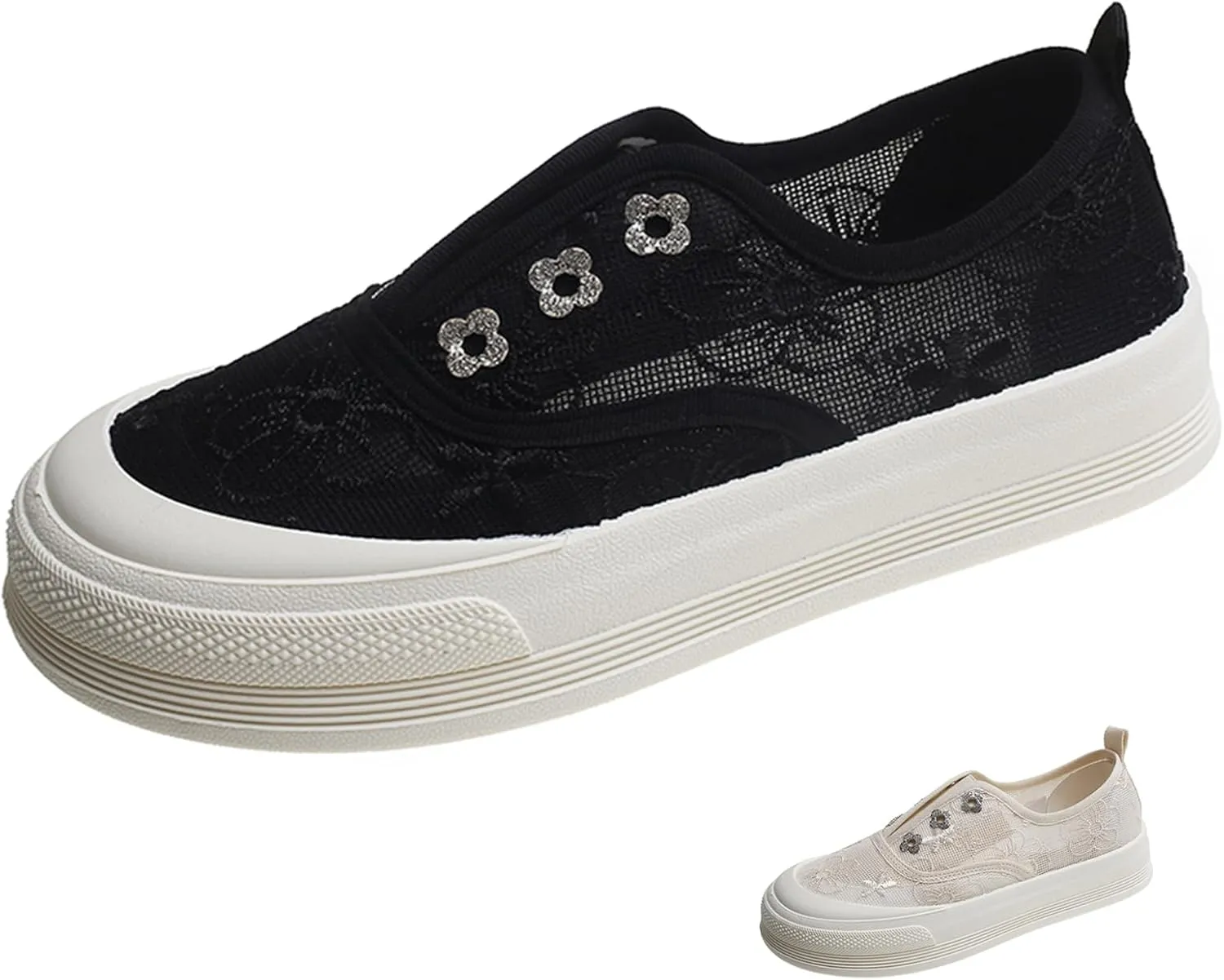 Women's Lace Mesh Platform Loafers Fashion Floral Embroidery Elastic Band Slip On Sneakers Casual Flat Increase Height Walking Shoes