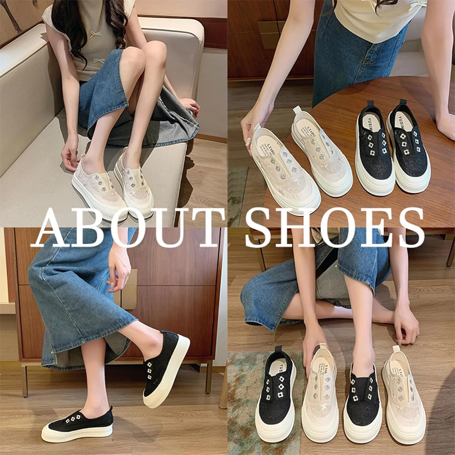 Women's Lace Mesh Platform Loafers Fashion Floral Embroidery Elastic Band Slip On Sneakers Casual Flat Increase Height Walking Shoes