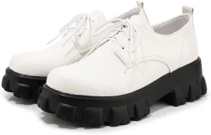 Women's Lug Sole Creeper Shoes Patent Leather Chunky Heels Oxford Brogues Crocodile Print Gothic Platform Pumps