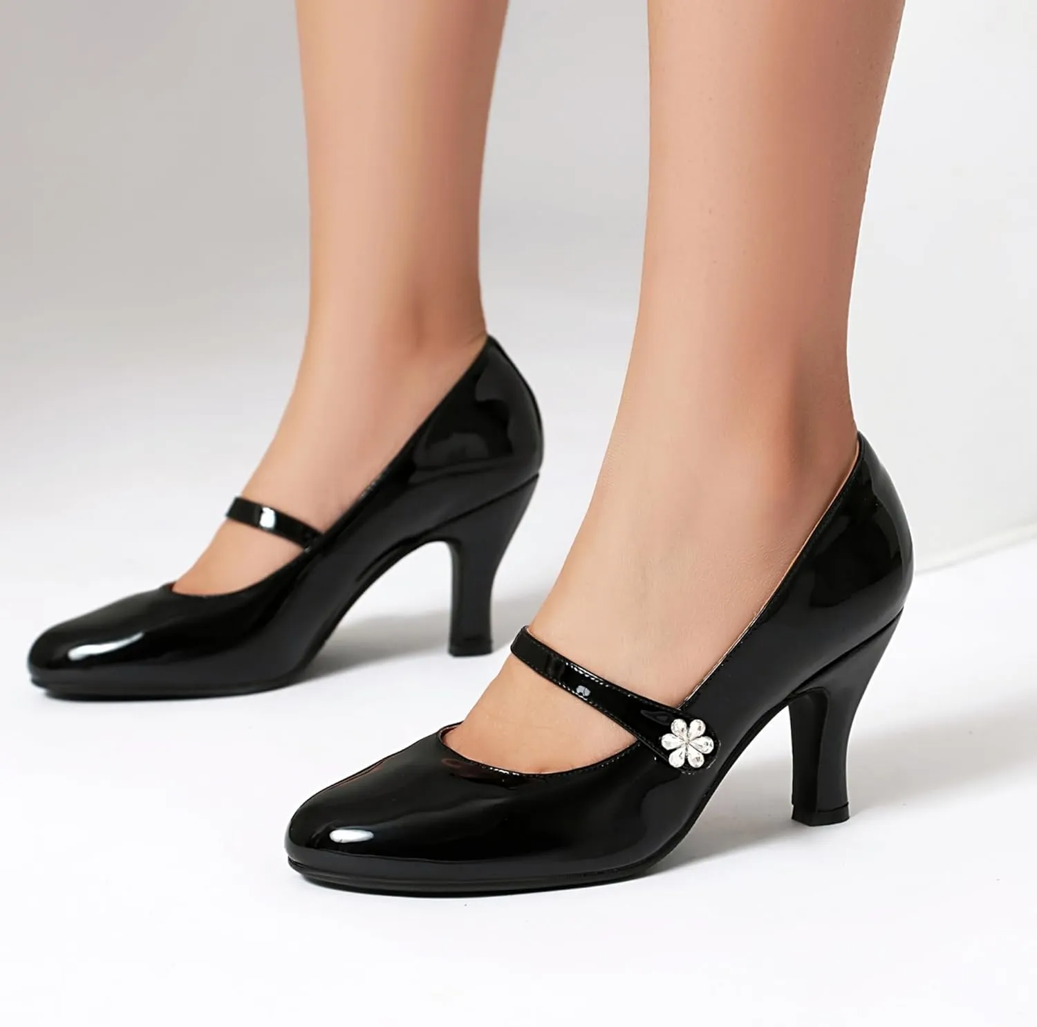 Women's Mary Jane Close Round Toe Patent Leather Vintage 1950s Heels Retro 1920s Victorian Pumps 1930s Shoes