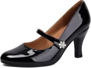 Women's Mary Jane Close Round Toe Patent Leather Vintage 1950s Heels Retro 1920s Victorian Pumps 1930s Shoes