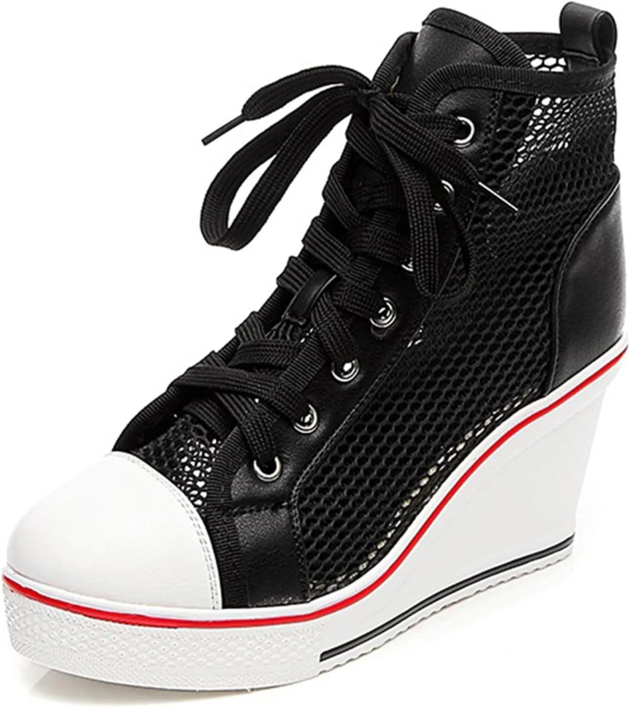 Women's Sneaker Shoes High Heel Fashionable Canvas Shoes High Tube Lace Up Wedge Edge Zipper Slope Angle Shoes Size 4-11