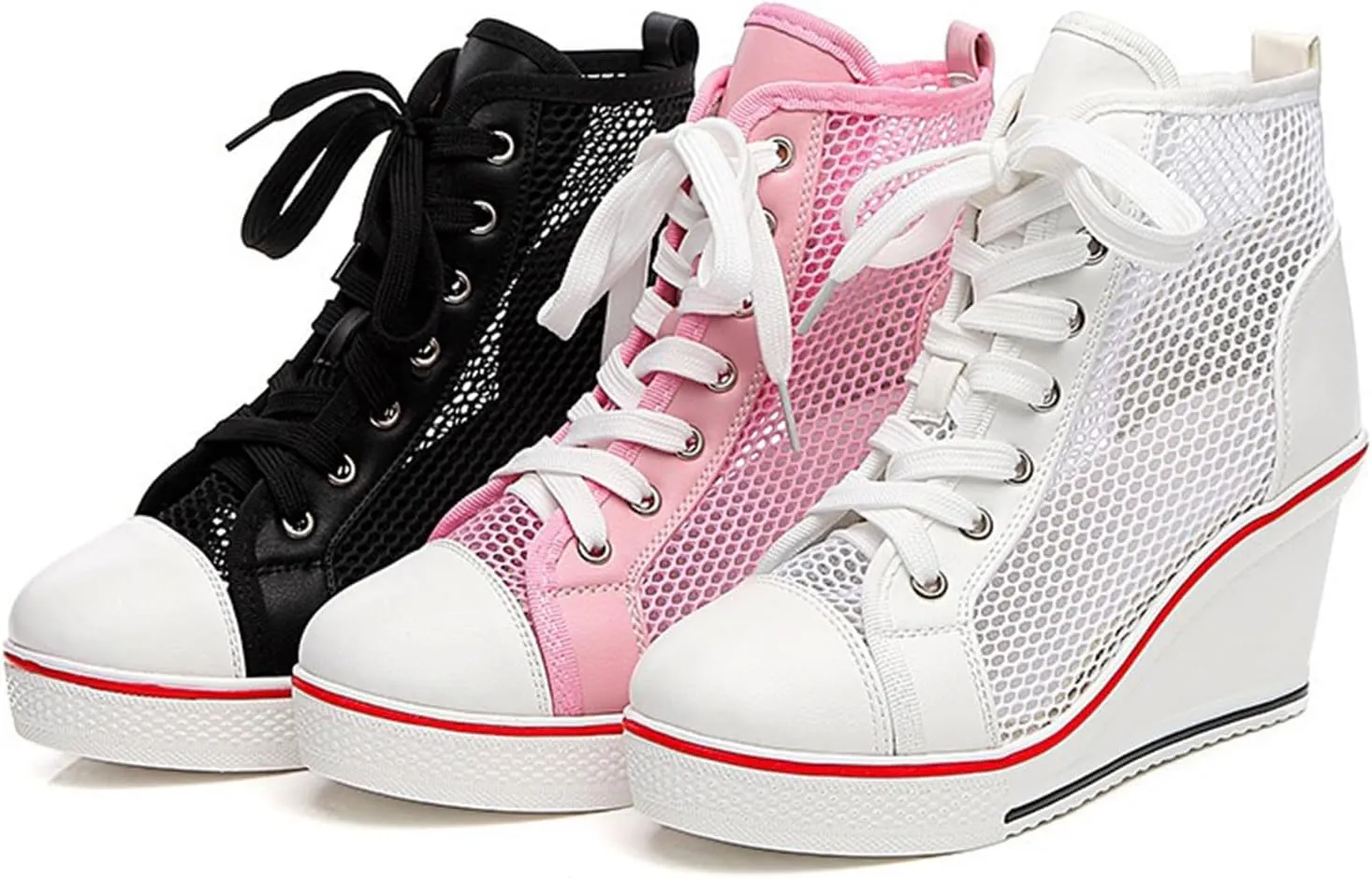 Women's Sneaker Shoes High Heel Fashionable Canvas Shoes High Tube Lace Up Wedge Edge Zipper Slope Angle Shoes Size 4-11