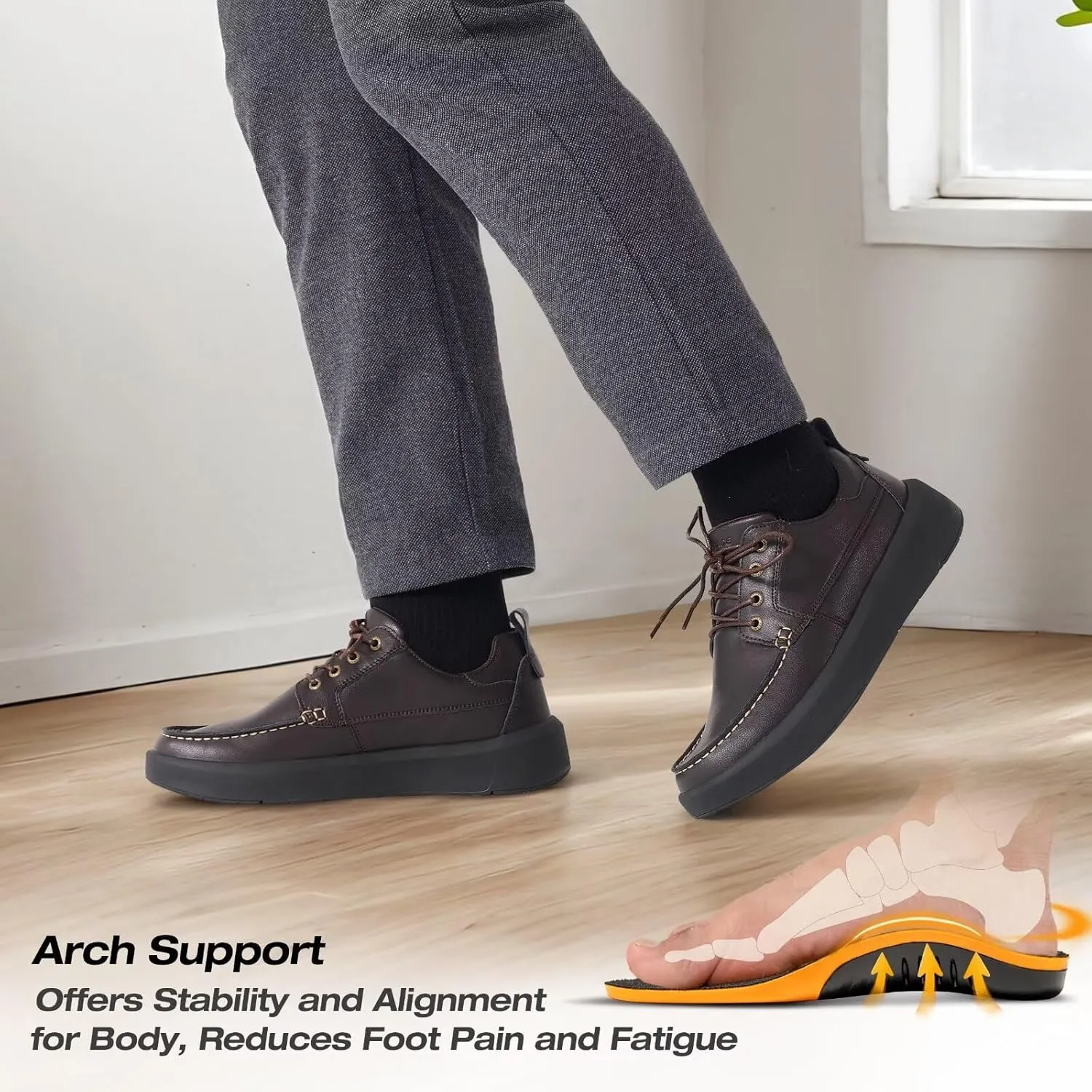 XPACS Men's Orthopedic Leather Dress Walking Shoes: Comfortable Arch Support Plantar Fasciitis Orthotic Business Tennis Oxfords, Flat Feet Casual Office Working Shoes for Foot and Heel Pain Relief