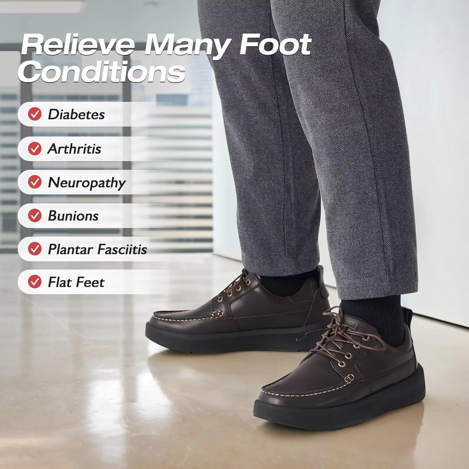 XPACS Men's Orthopedic Leather Dress Walking Shoes: Comfortable Arch Support Plantar Fasciitis Orthotic Business Tennis Oxfords, Flat Feet Casual Office Working Shoes for Foot and Heel Pain Relief