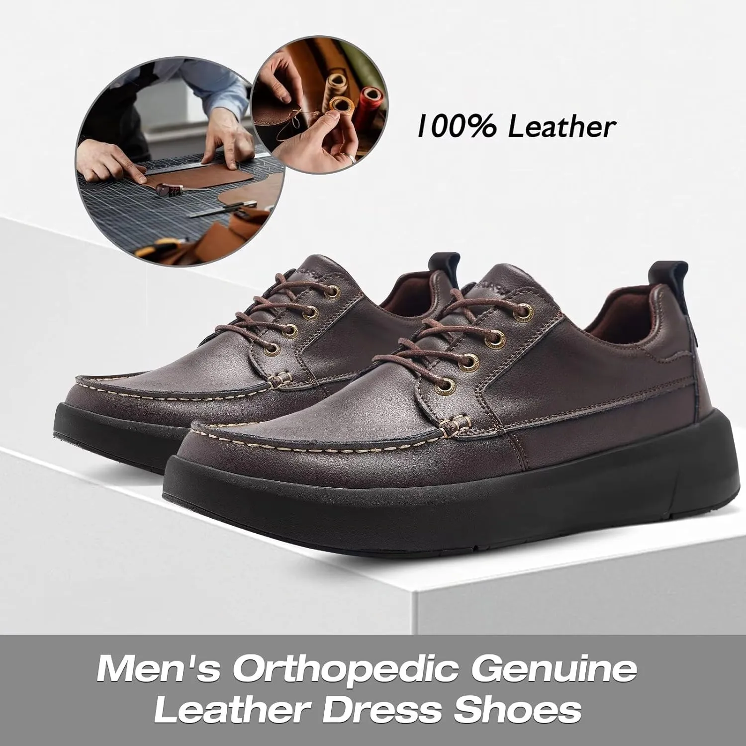 XPACS Men's Orthopedic Leather Dress Walking Shoes: Comfortable Arch Support Plantar Fasciitis Orthotic Business Tennis Oxfords, Flat Feet Casual Office Working Shoes for Foot and Heel Pain Relief