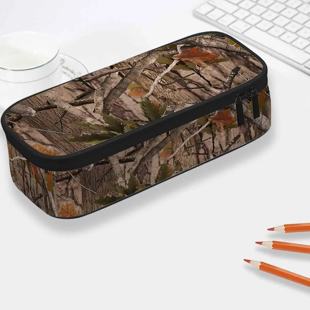 Yekiua Realistic Trees Camouflage Pencil Holder Branches Green Brown Oak Leaves Big Capacity Pencil Case Multi-Purpose Makeup Pouch For Office College Adult