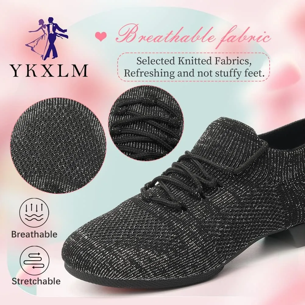 YKXLM Women Standard Practice Social Dance Sneaker Beginner Dance Practice Shoes for Women Low Heel Ballroom