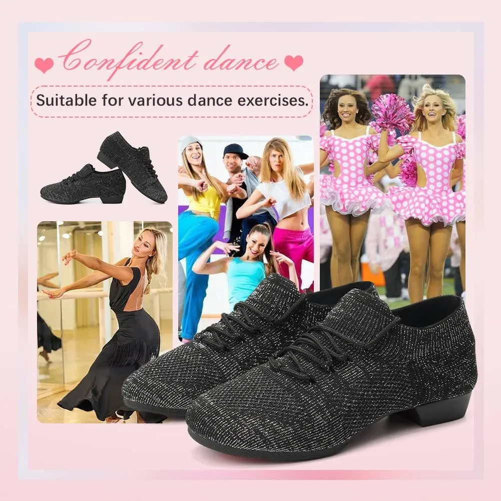 YKXLM Women Standard Practice Social Dance Sneaker Beginner Dance Practice Shoes for Women Low Heel Ballroom